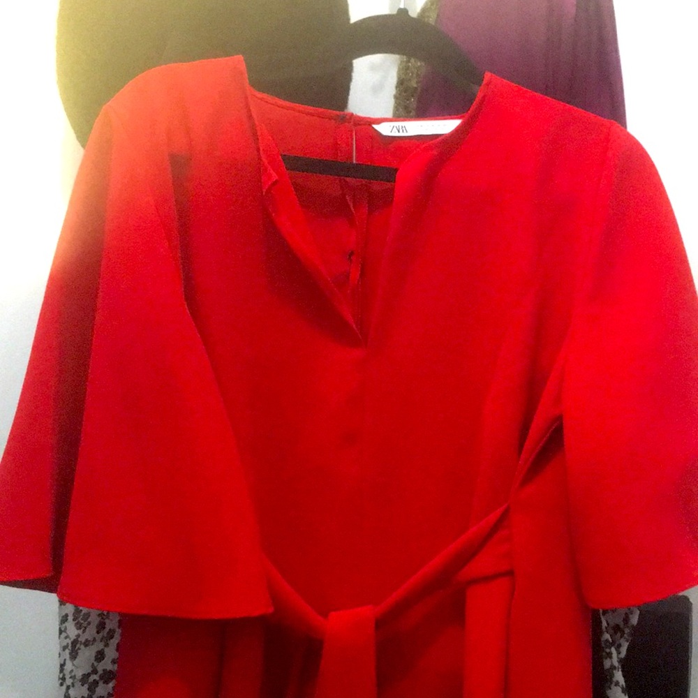 Zara red blouse with front tie.